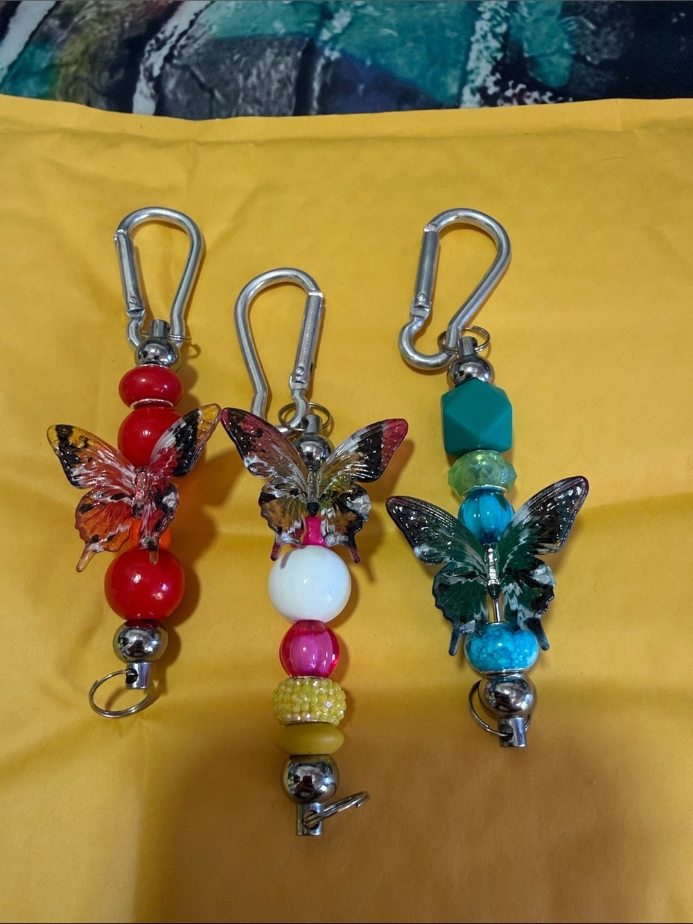 Butterfly Beaded Keychain Trio - Red, Multicolor, Teal